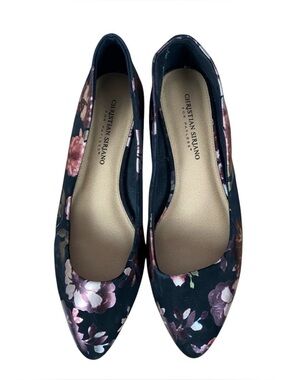 Christian Siriano Black Floral Pointed Fabric Toe Ballet Flats Shoes Sz 8.5